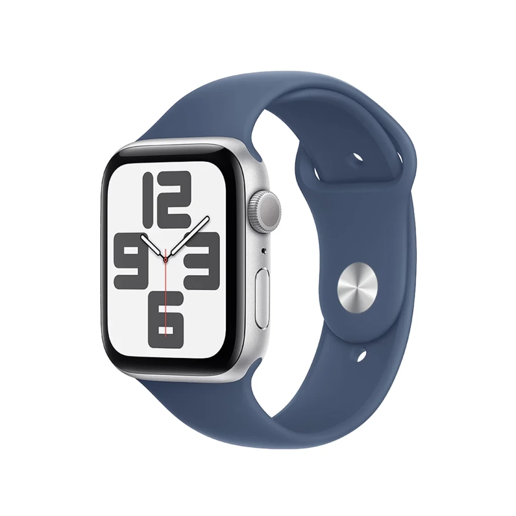 ساعت هوشمند اپل مدل SE 2024 Sport Band سایز 44 میلی‌متر بدنه نقره‌ای بند آبی اردیبهشت