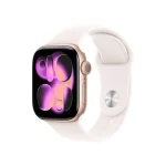 ساعت هوشمند اپل مدل Series 11 Aluminum Case Sport Band سایز 42 میلی‌متر بدنه رزگلد بند کرم اردیبهشت